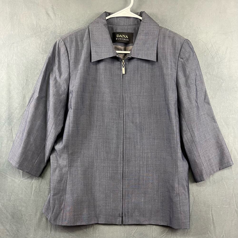 Dana Buchman Wool Blend Zip Up Blazer Women's Size 12 Business 3/4 Sleeves